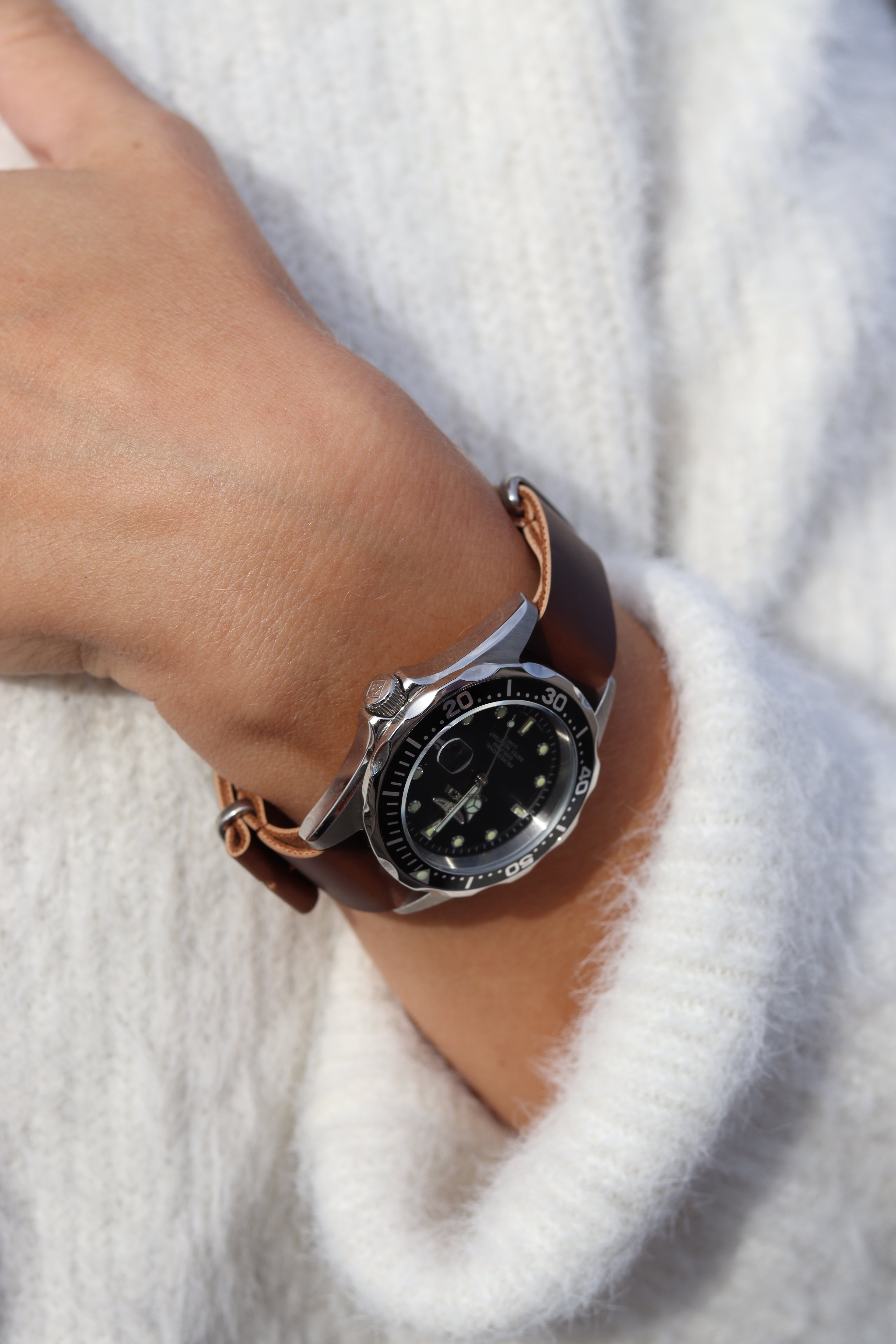 NATO Strap Faux Leather Dark Brown