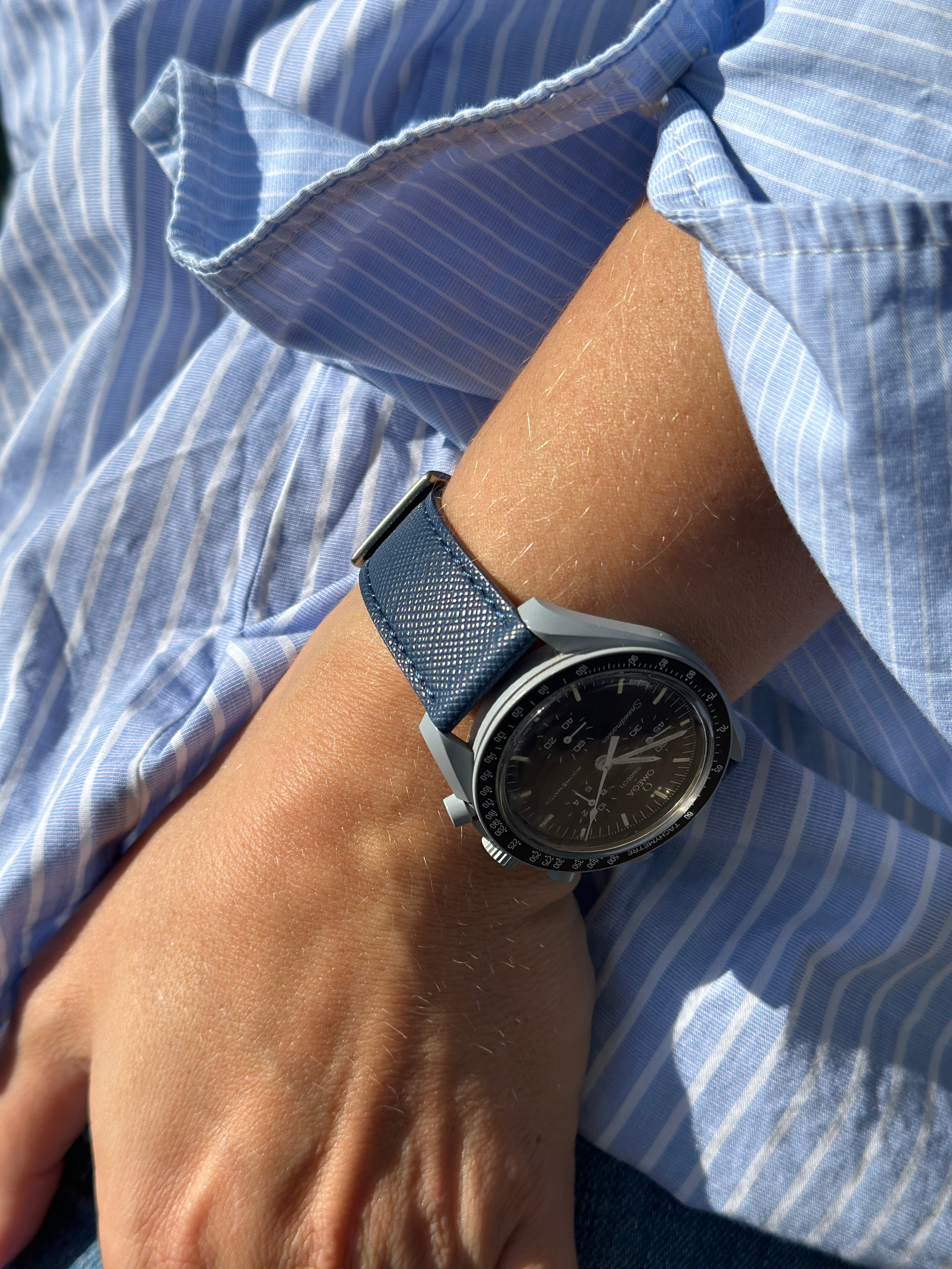 Saffiano Leather Strap Dark blue