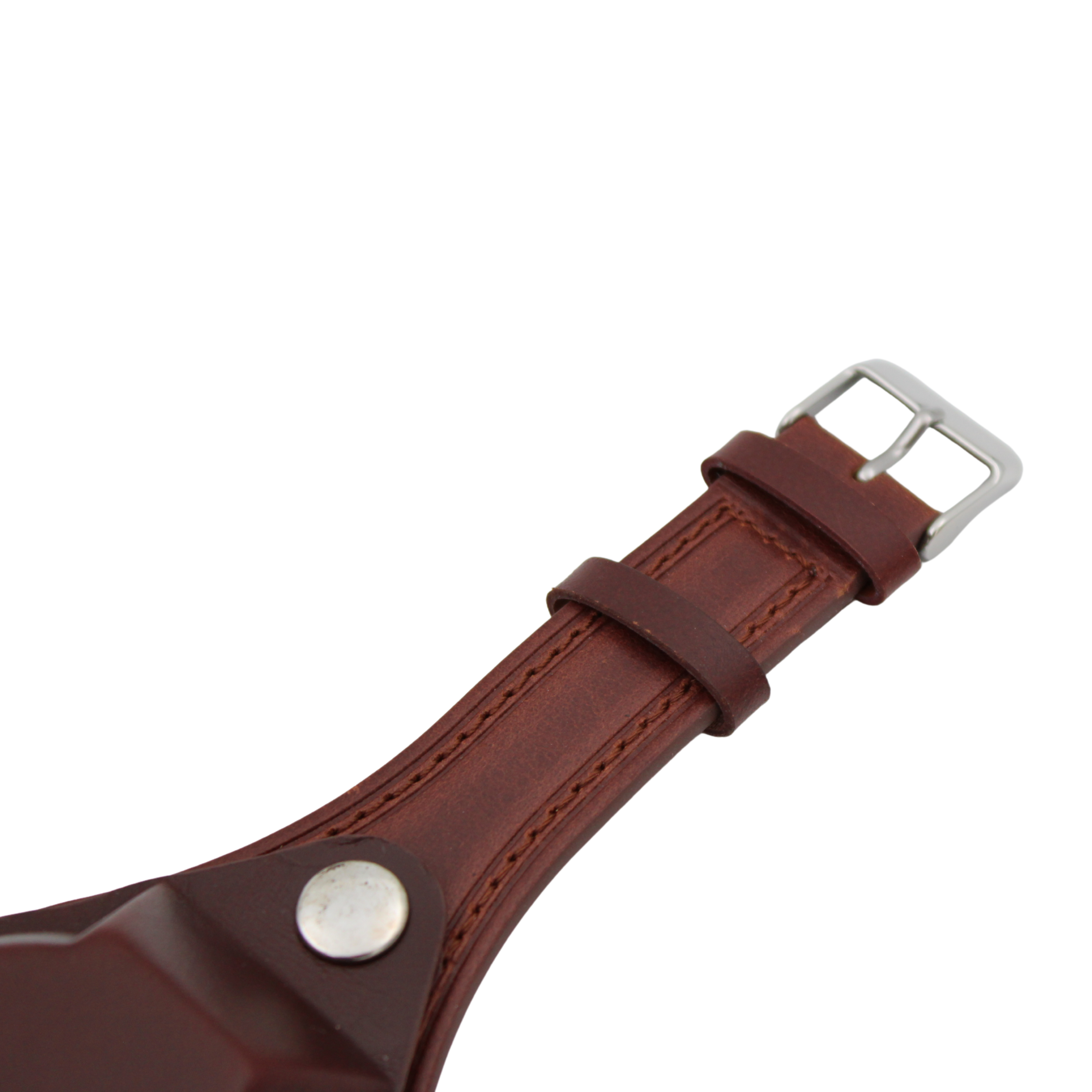 Bund skinnreim – Militær mørk brun med deksel 18 mm