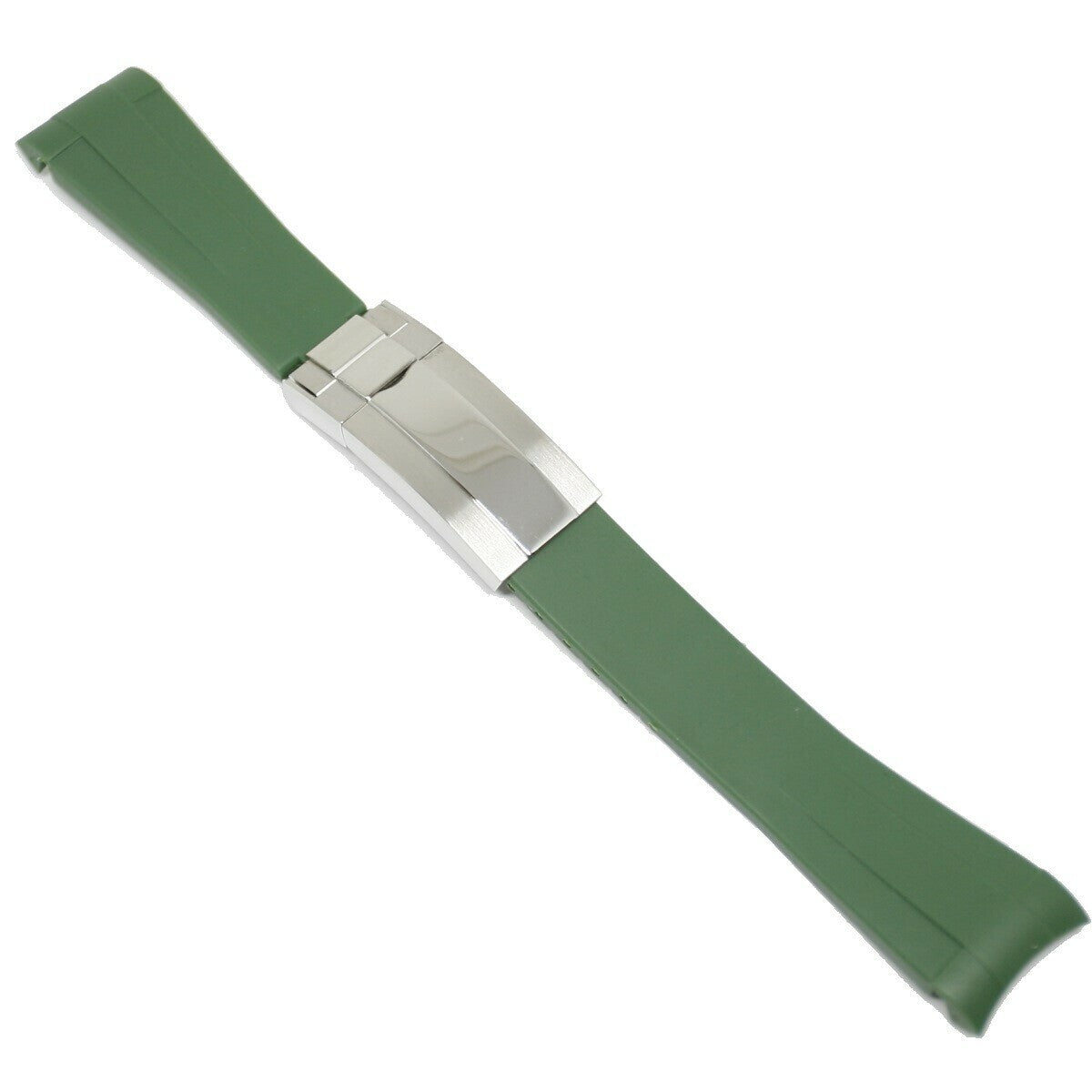 Rubber strap Curved 20MM Green/steel folding buckle
