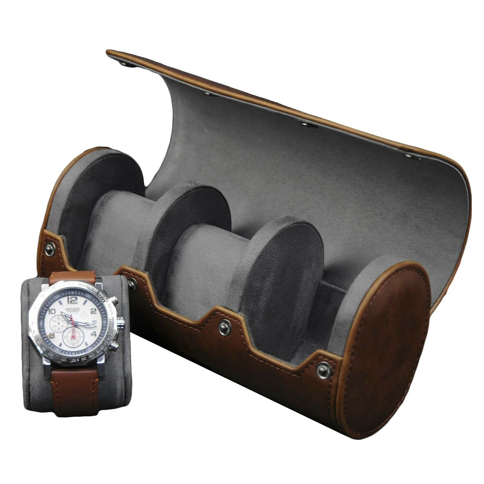 Travel case for 3 watches Brown leather