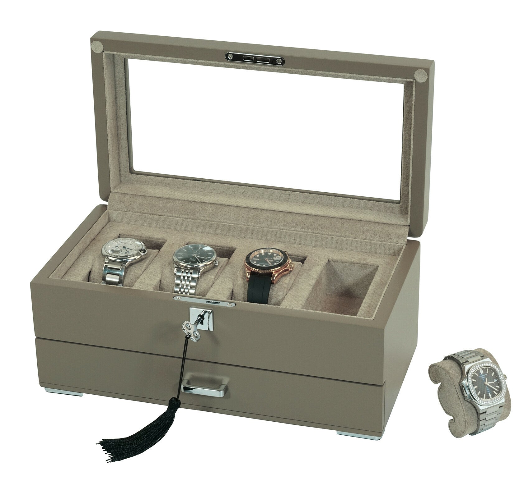 Watch box for 4 watches with storage Beige