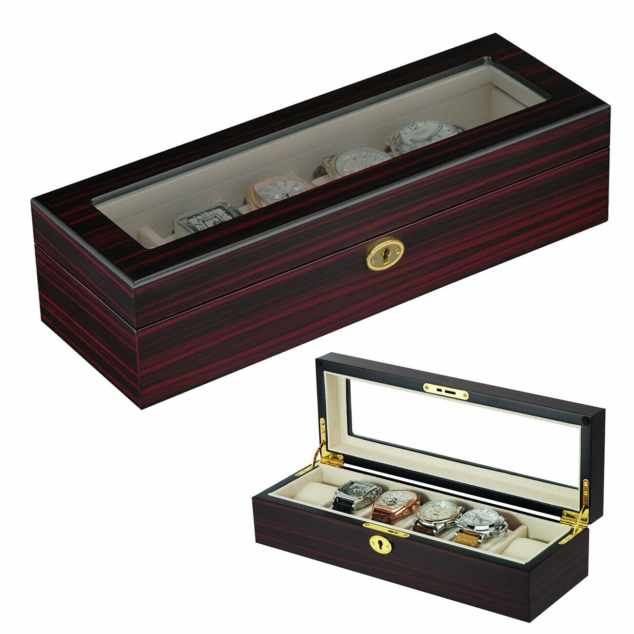 Wooden watch box for 6 watches Dark wood