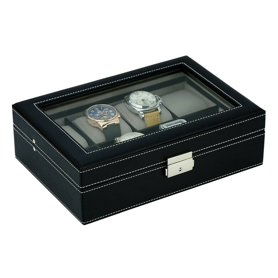 Watch box for 8 watches in black artificial leather