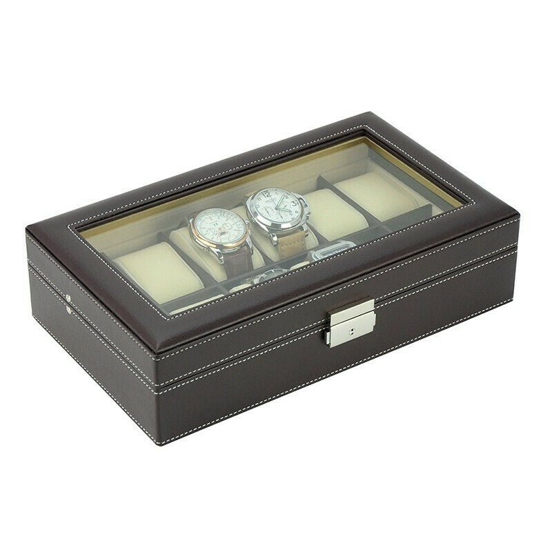 Watch box for 12 watches Brown artificial leather