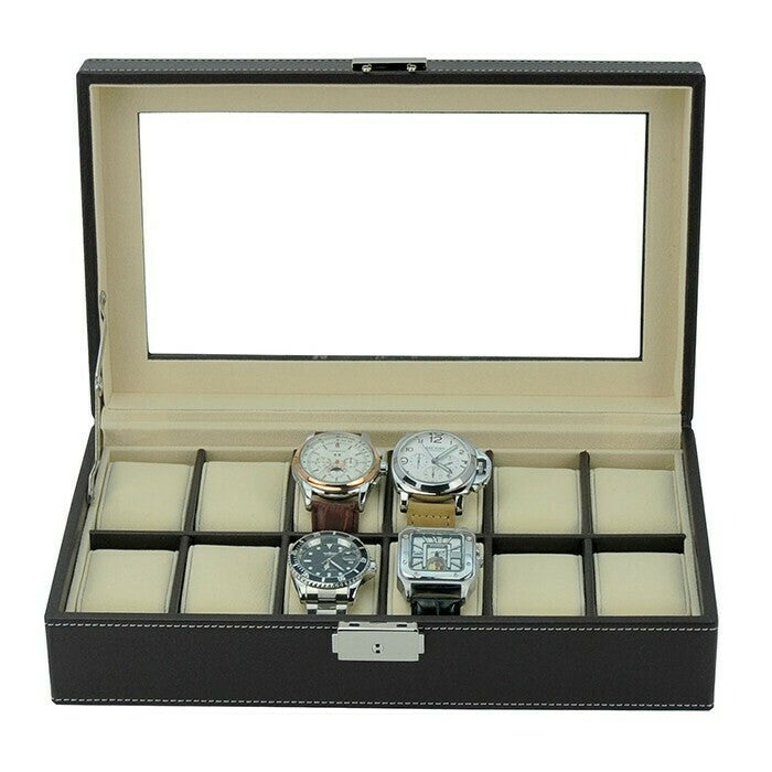 Watch box for 12 watches Brown artificial leather