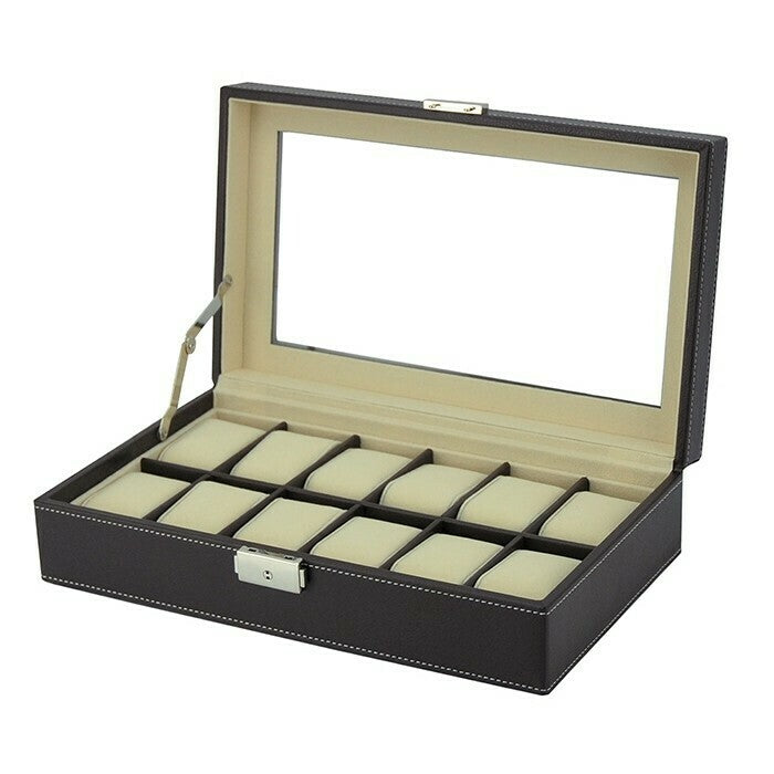 Watch box for 12 watches Brown artificial leather
