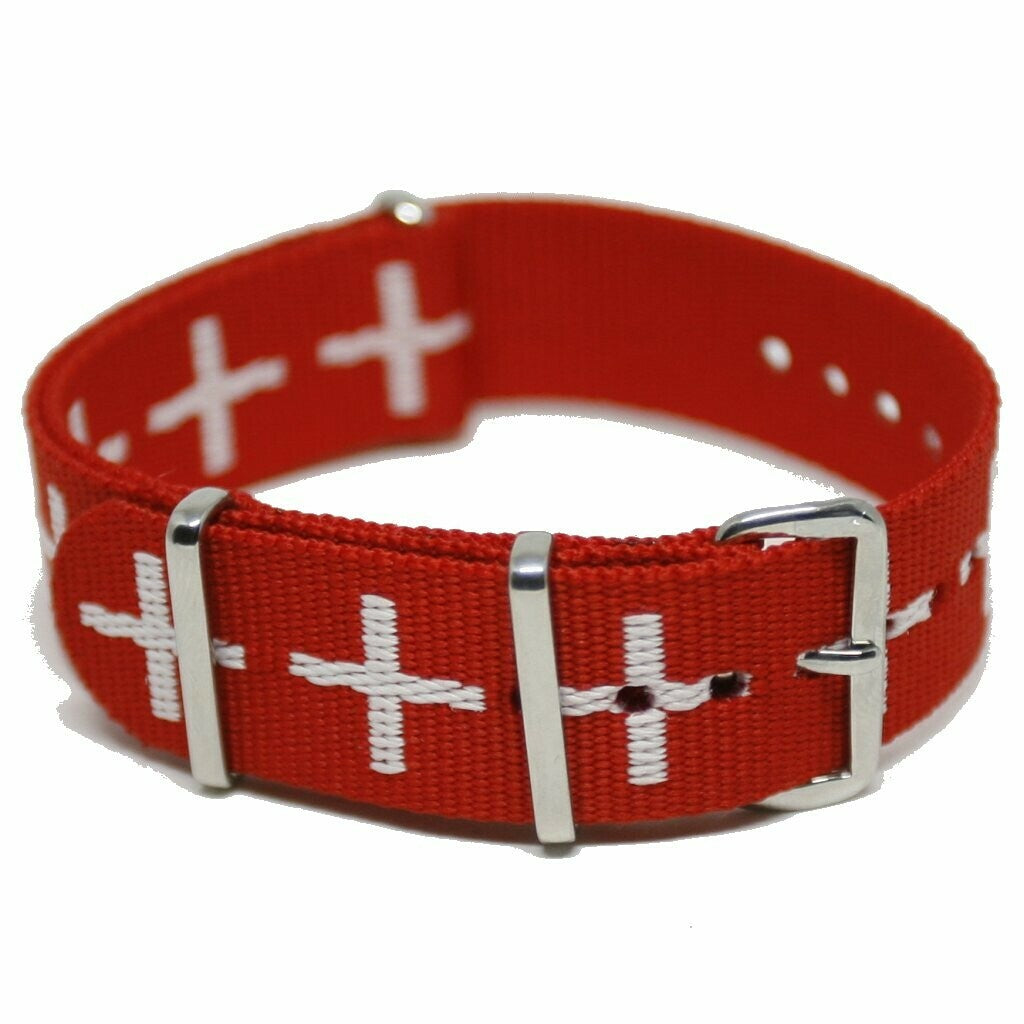 NATO Strap 20MM Red/white crosses (Switzerland)