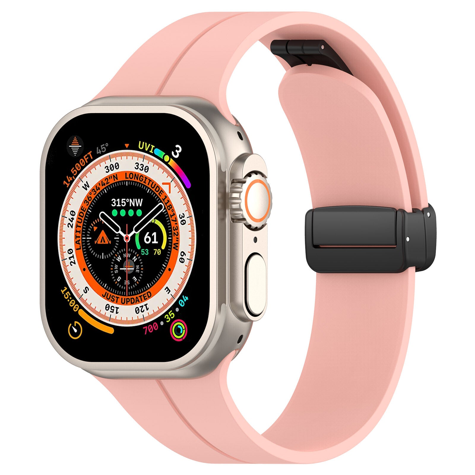 Rubber strap for Apple Watch Black 42/44/49mm Pink