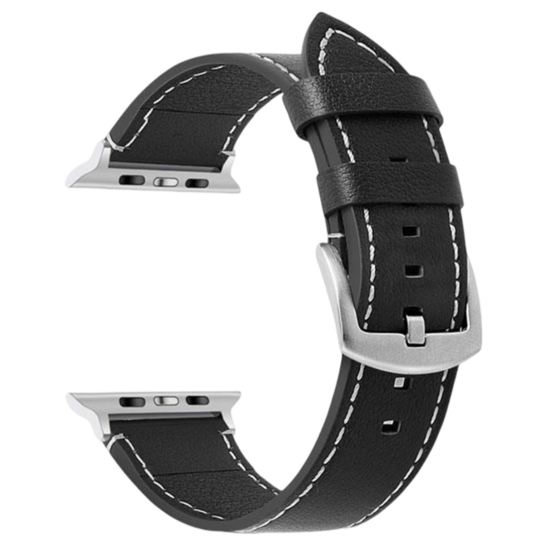 Black calfskin strap with contrast stitching for Apple Watch