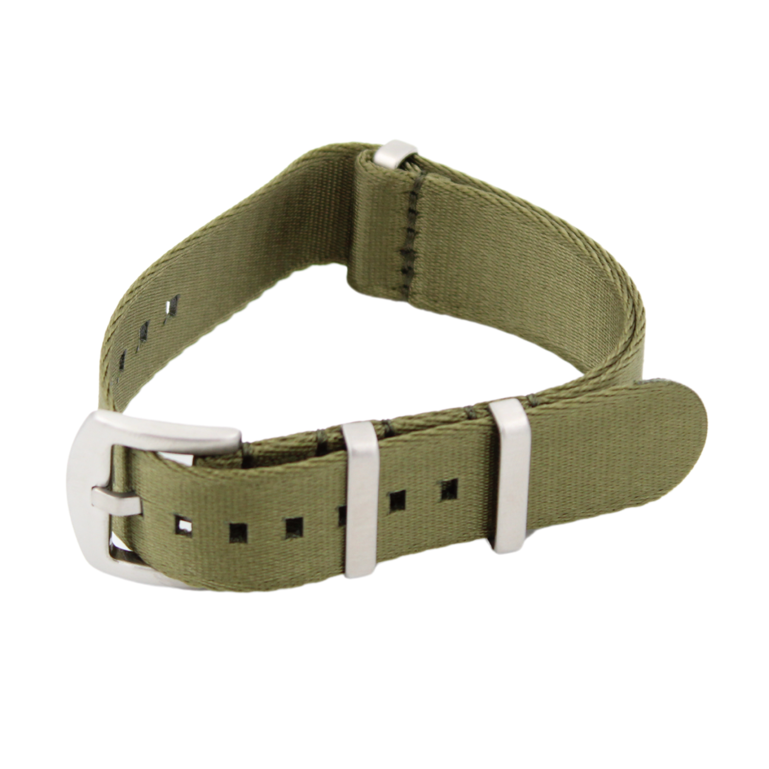 Green seat belt nato strap with brushed steel buckle