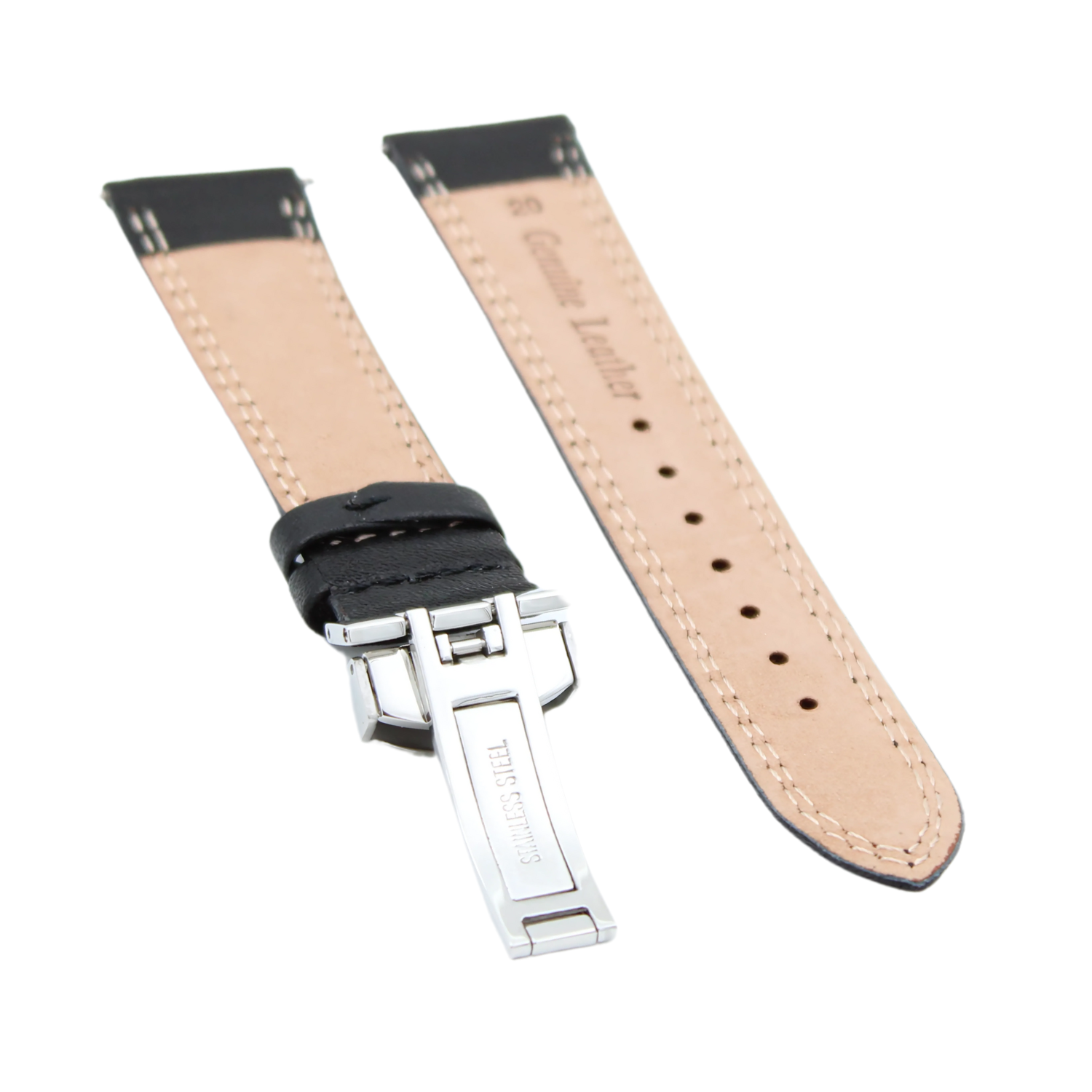 Cassis Black leather strap with butterfly buckle