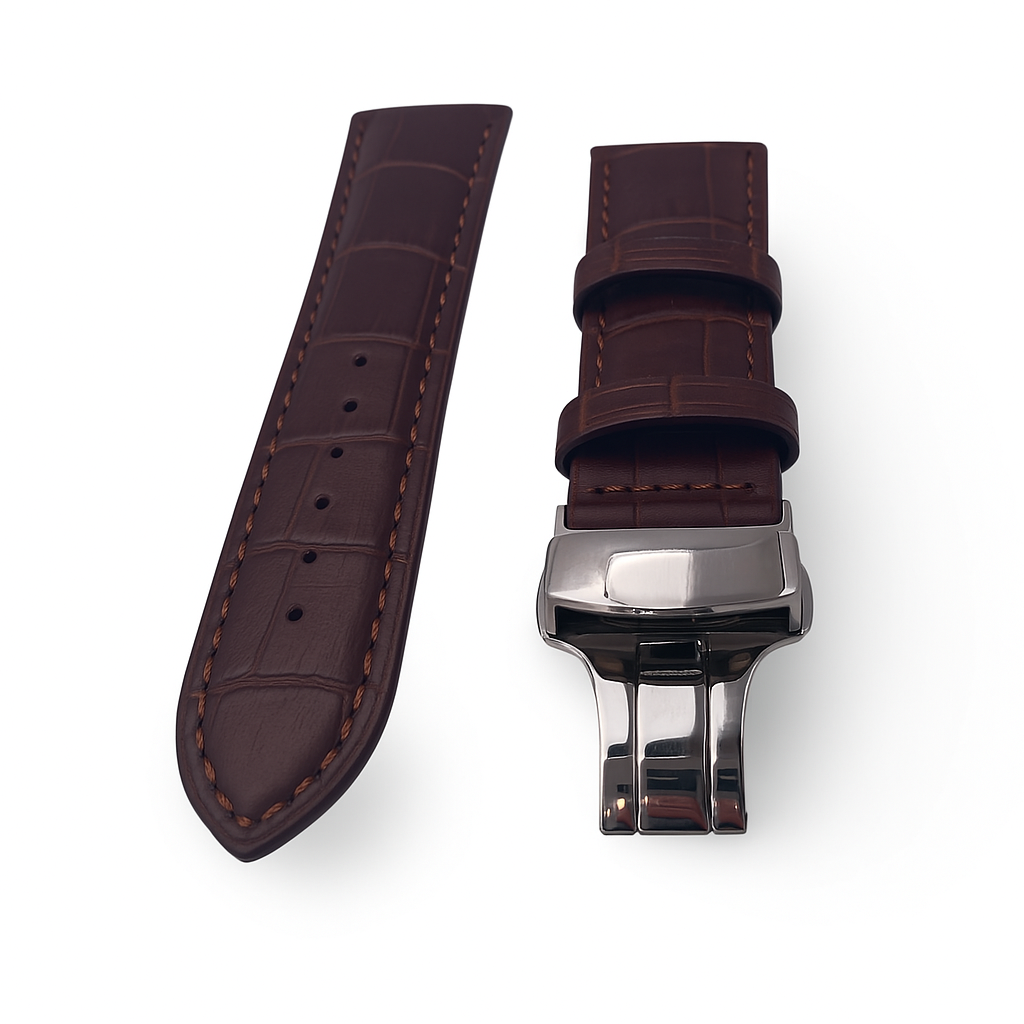 Cognac leather strap with butterfly buckle