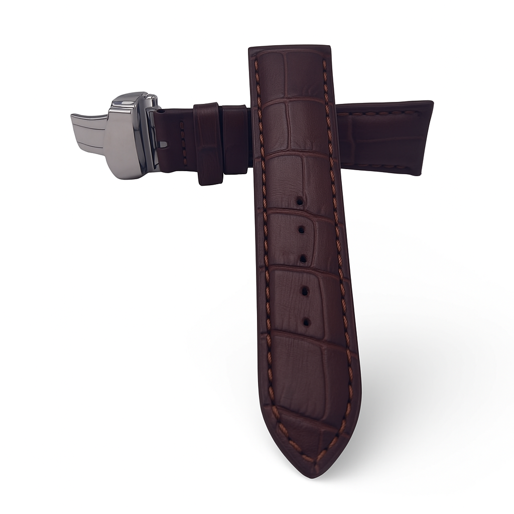 Cognac leather strap with butterfly buckle
