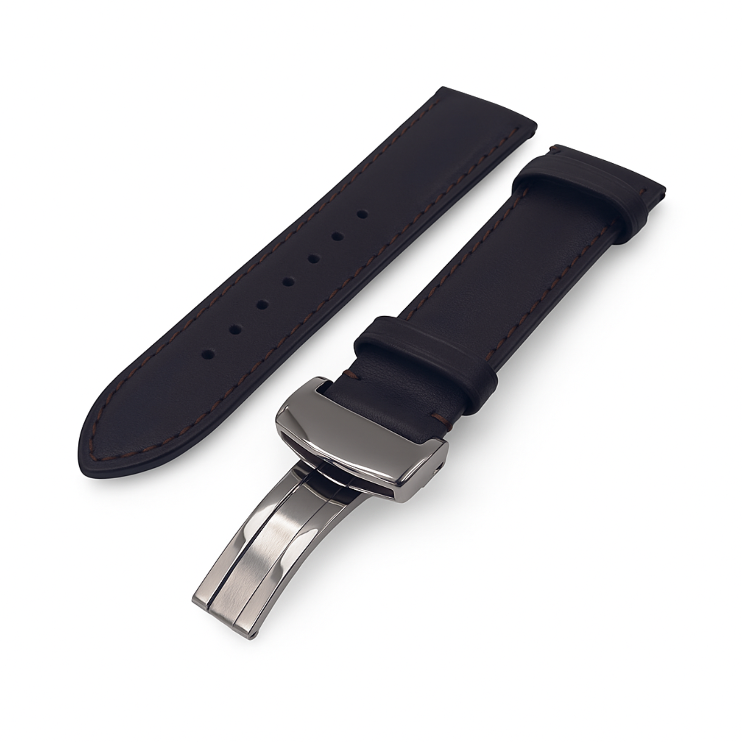 Bordeaux dark brown leather strap with butterfly buckle