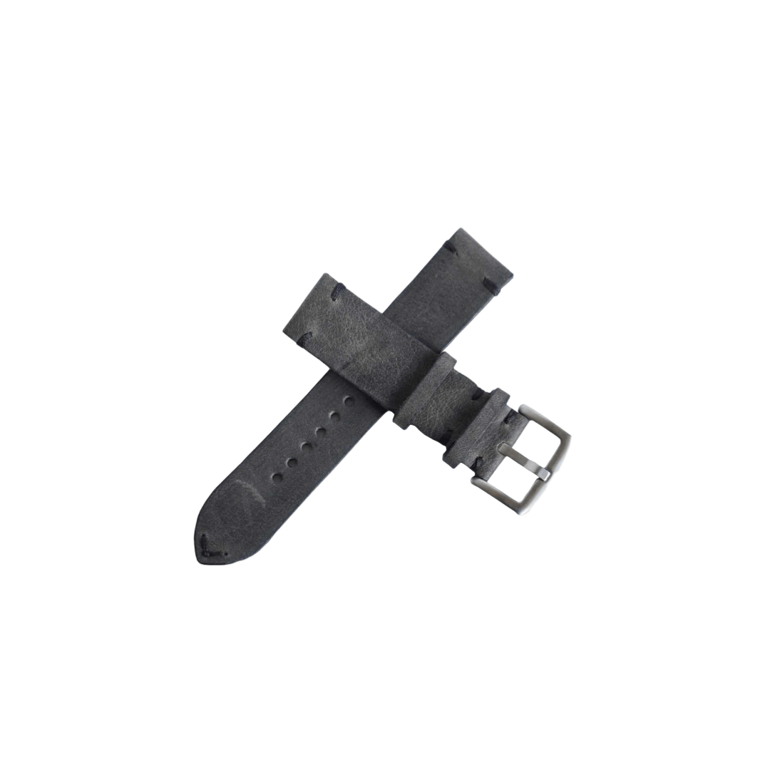 Grey leather strap with black details - Martu Leather