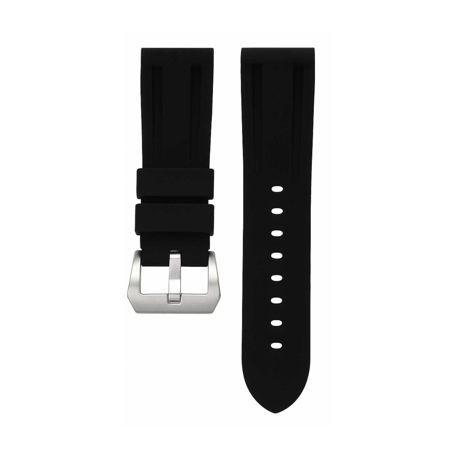 Horus 24mm rubber strap - Black with silver buckle