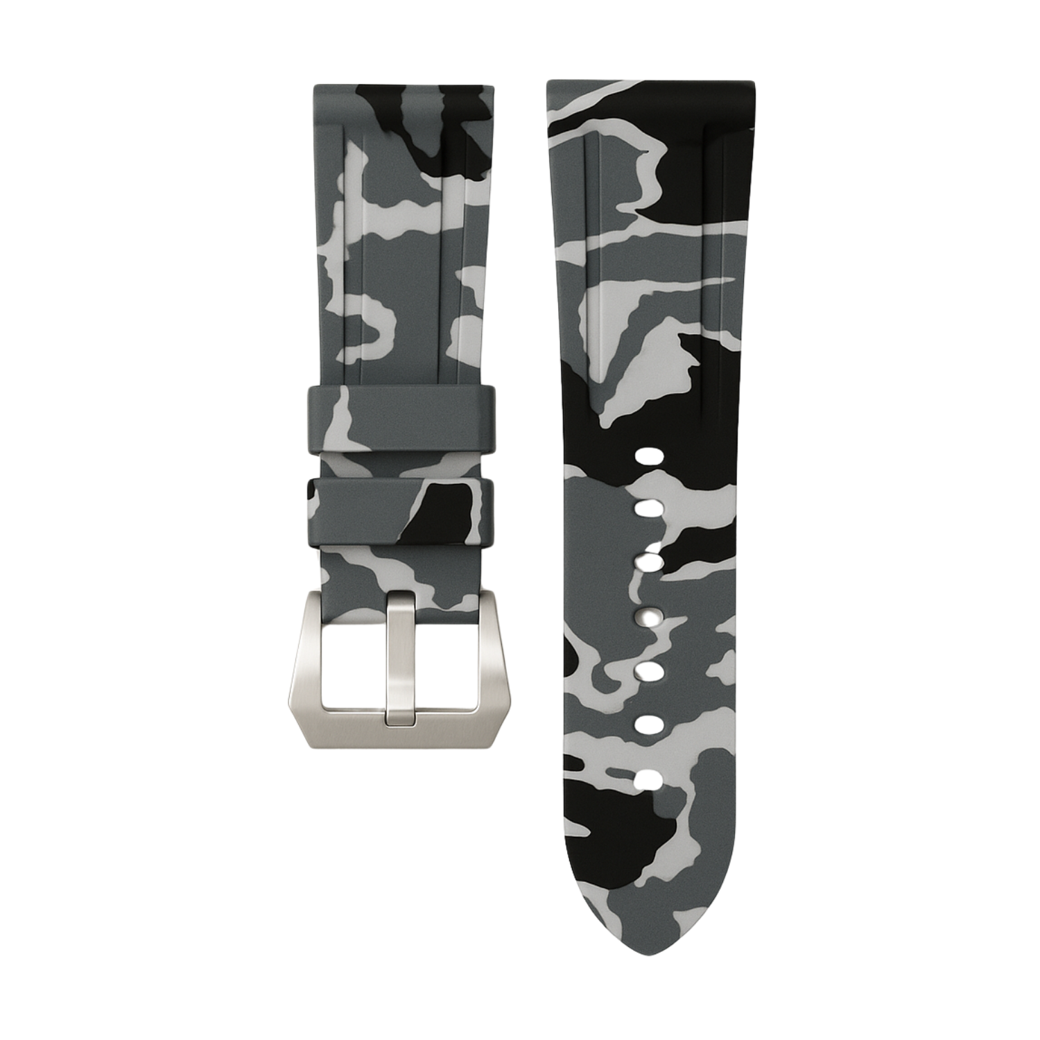 Horus 24mm rubber strap - Grey Camouflage with Silver Buckle