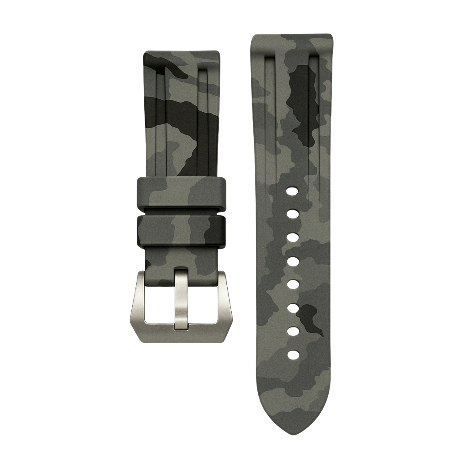 Horus 24mm rubber strap - Dark grey camouflage with silver buckle
