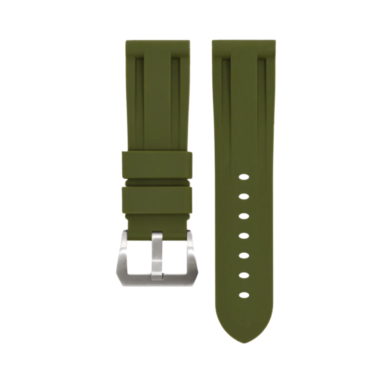 Horus 22mm rubber strap - Olive with silver buckle