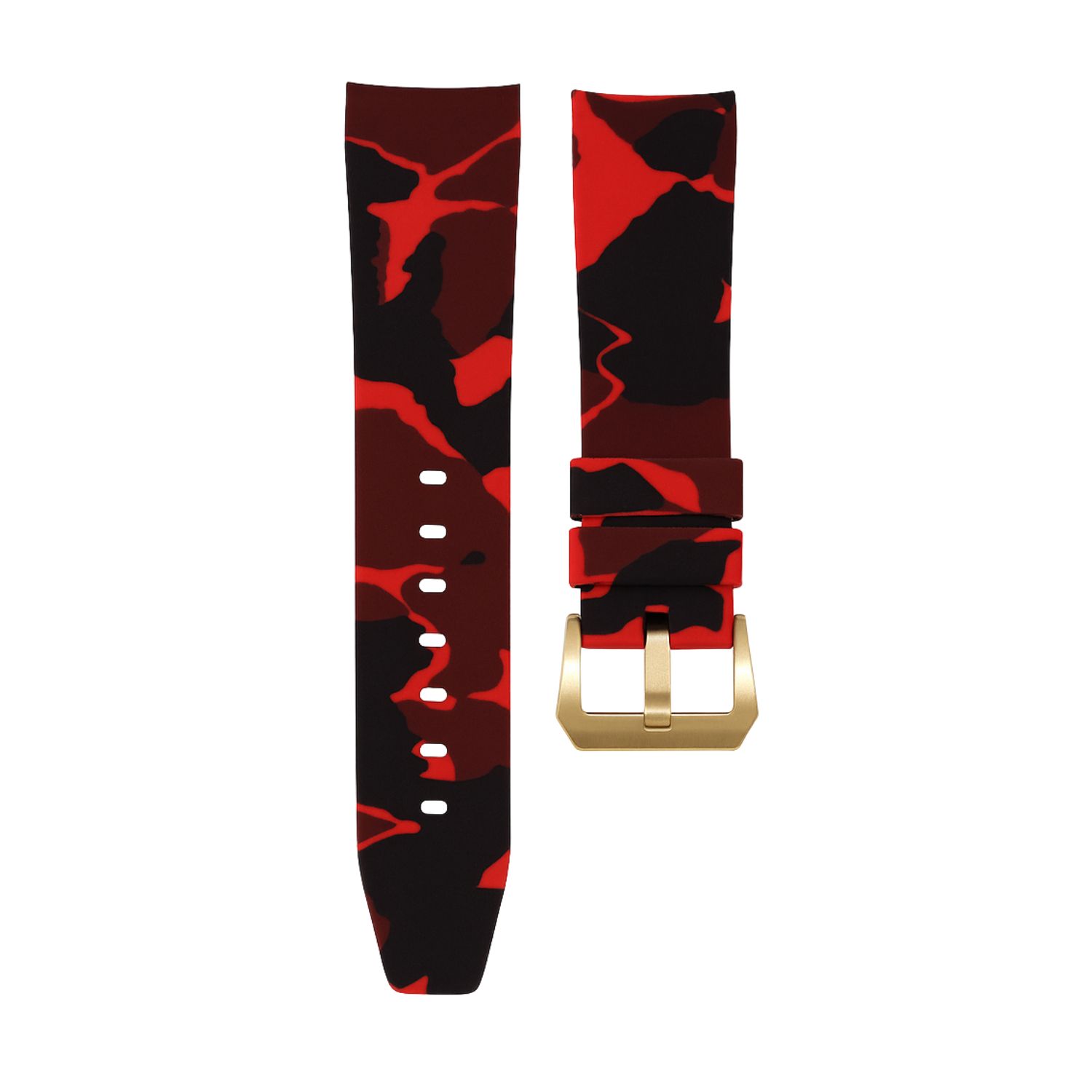 Horus 21mm curved rubber strap -Red camouflage with gold buckle