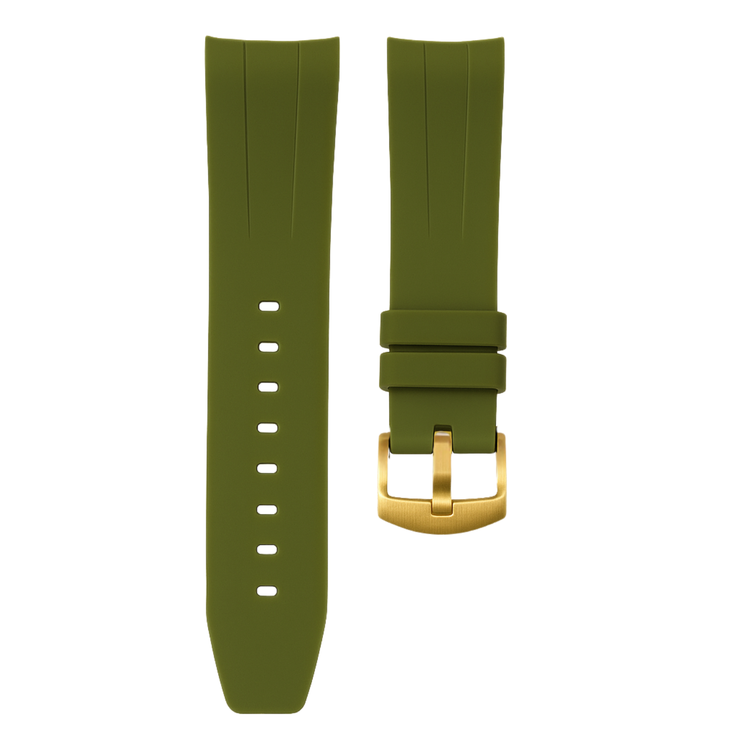 Horus 21mm curved rubber strap - olive green with gold buckle