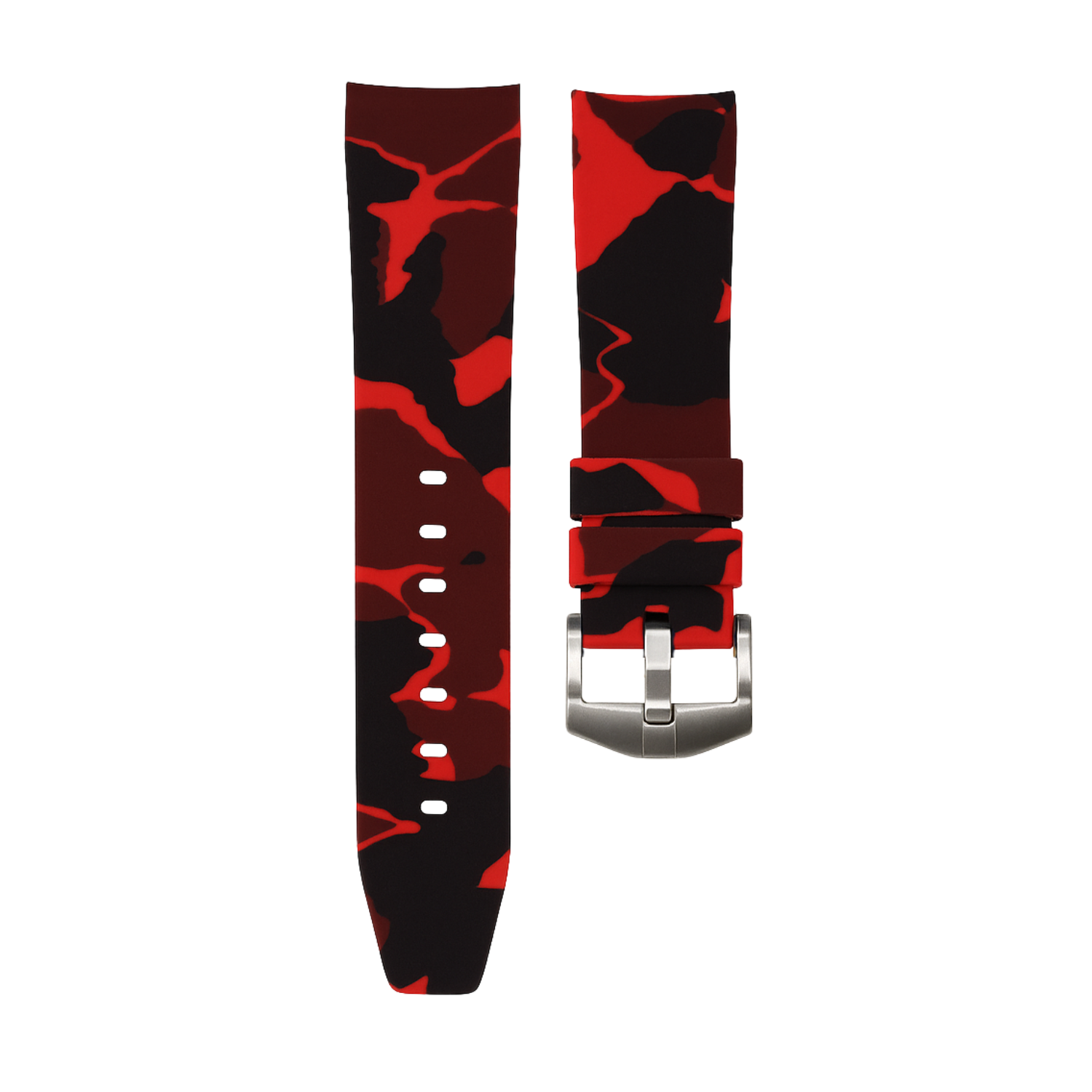 Horus 21mm curved rubber strap -Red camouflage with silver buckle