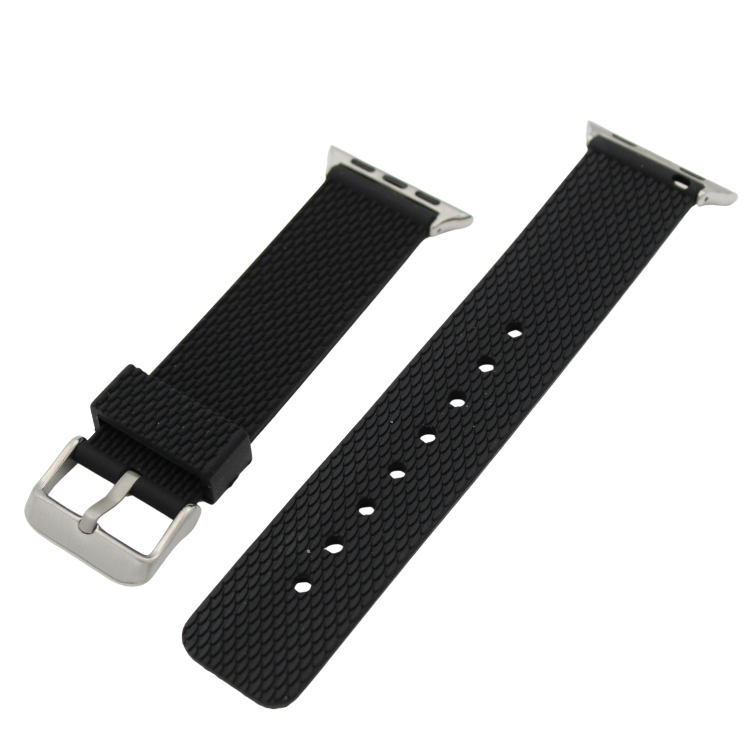 Apple Watch Rubber Strap - Black with Silver Buckle
