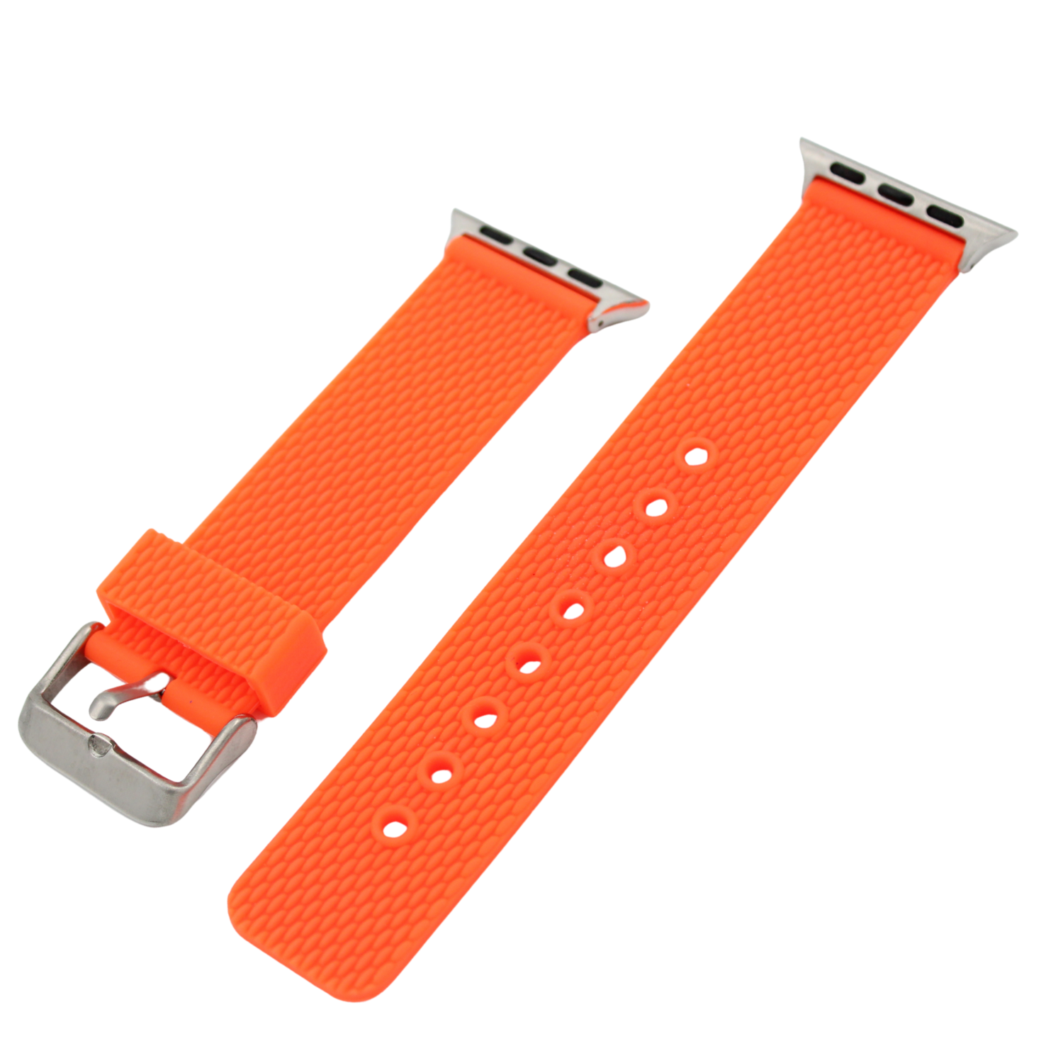 Apple Watch Rubber Strap - Orange with Silver Buckle