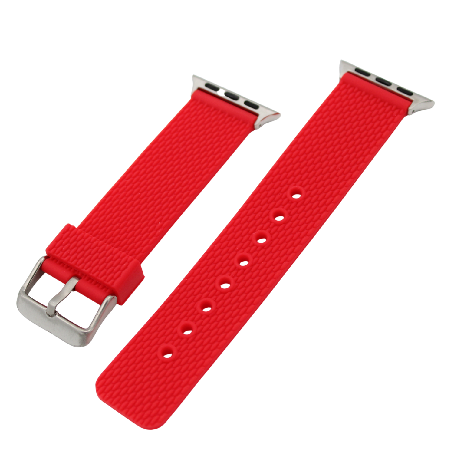 Apple Watch Rubber Strap - Red with Silver Buckle