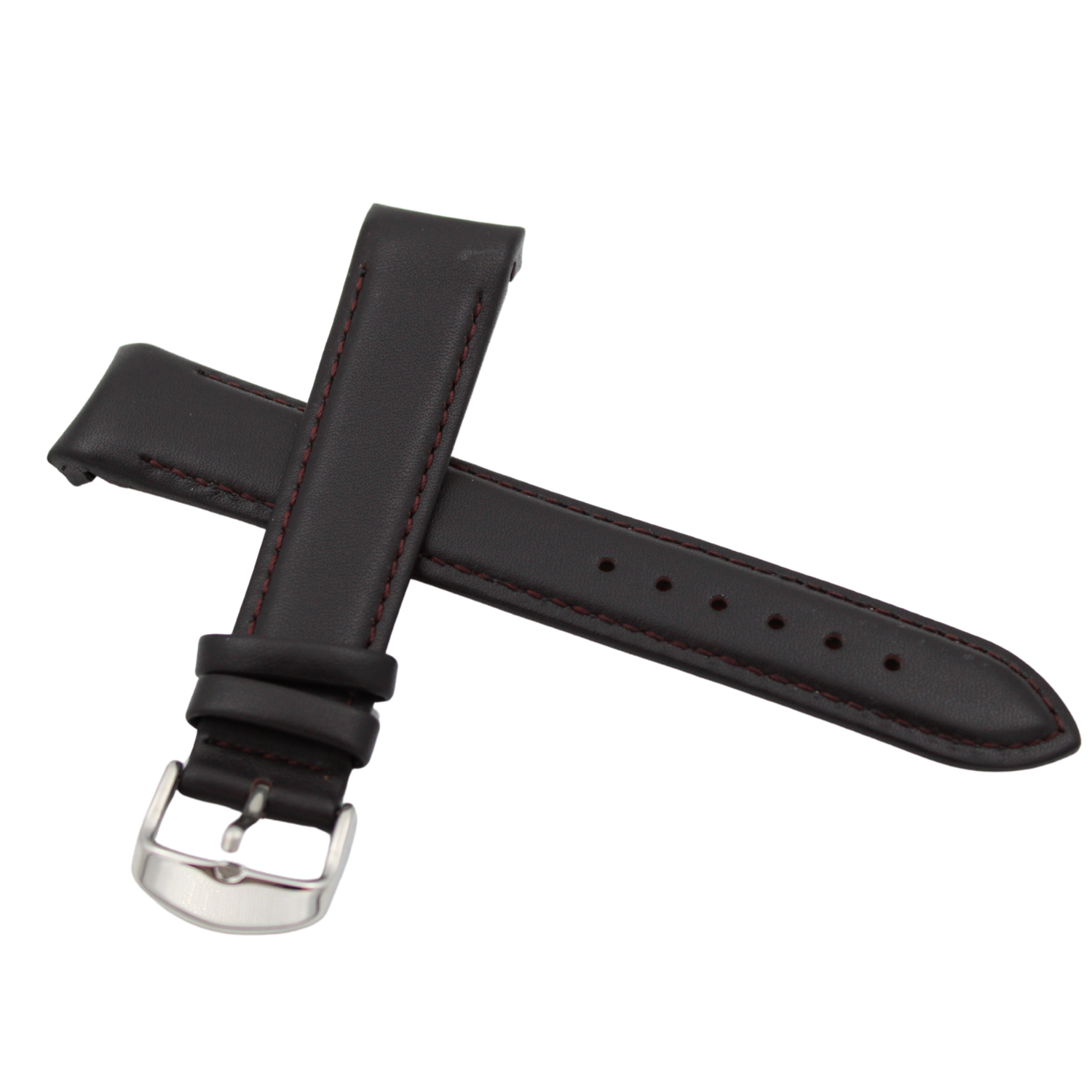 Garnet - Curved black leather strap with red stitching