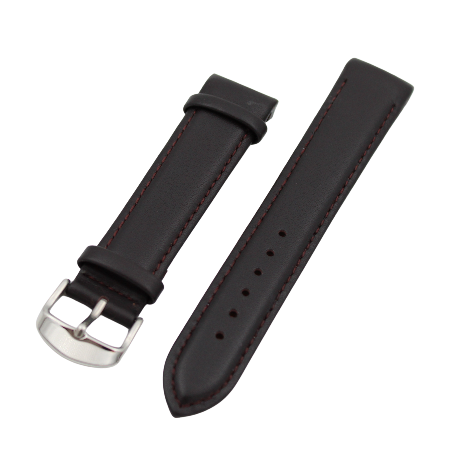 Garnet - Curved black leather strap with red stitching