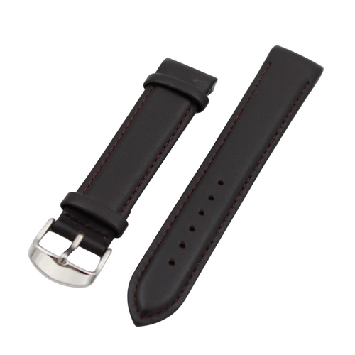 Granatrot – Gebogenes schwarzes Lederarmband mit roten Ziernähten