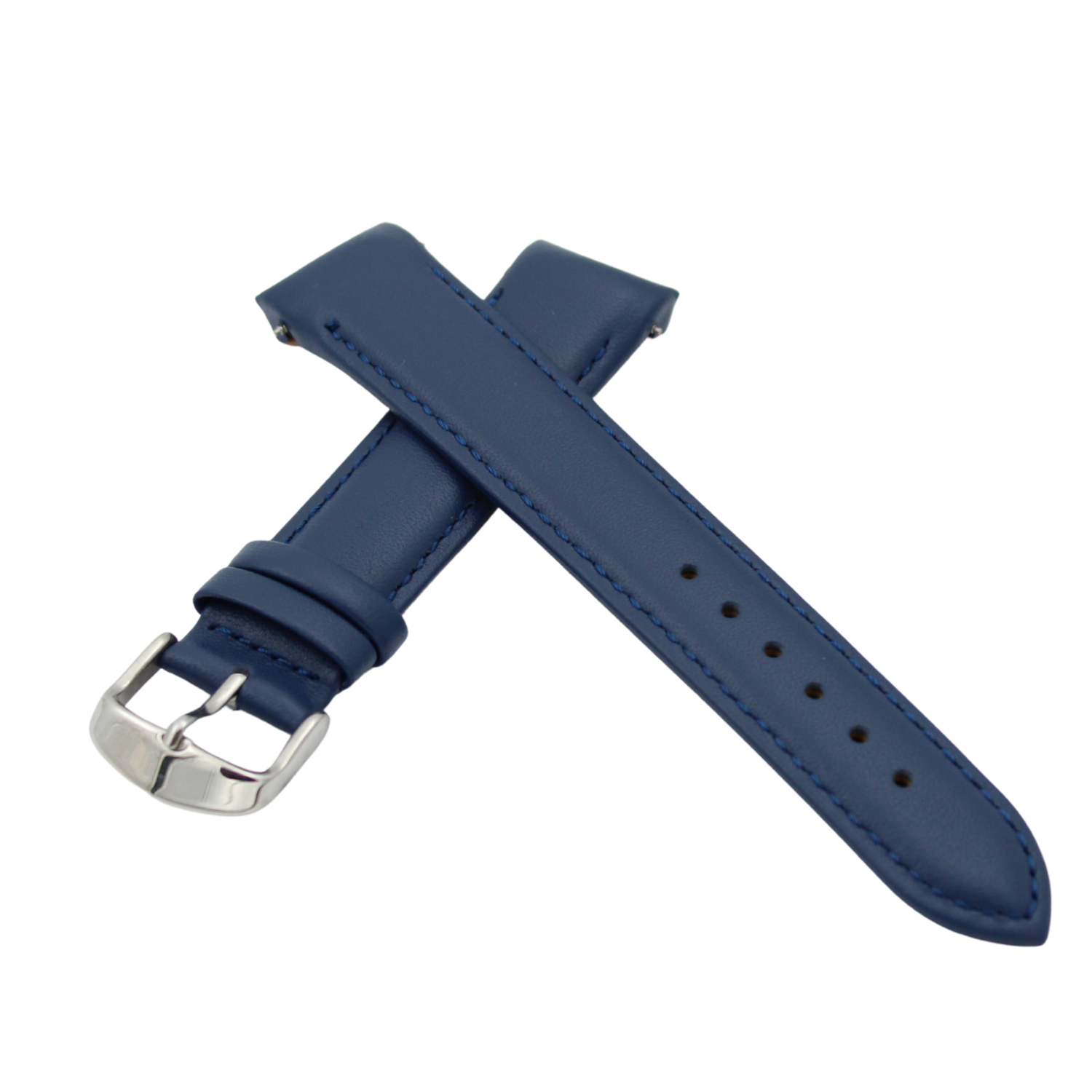 Marina Curved - Blue leather strap with matching stitching