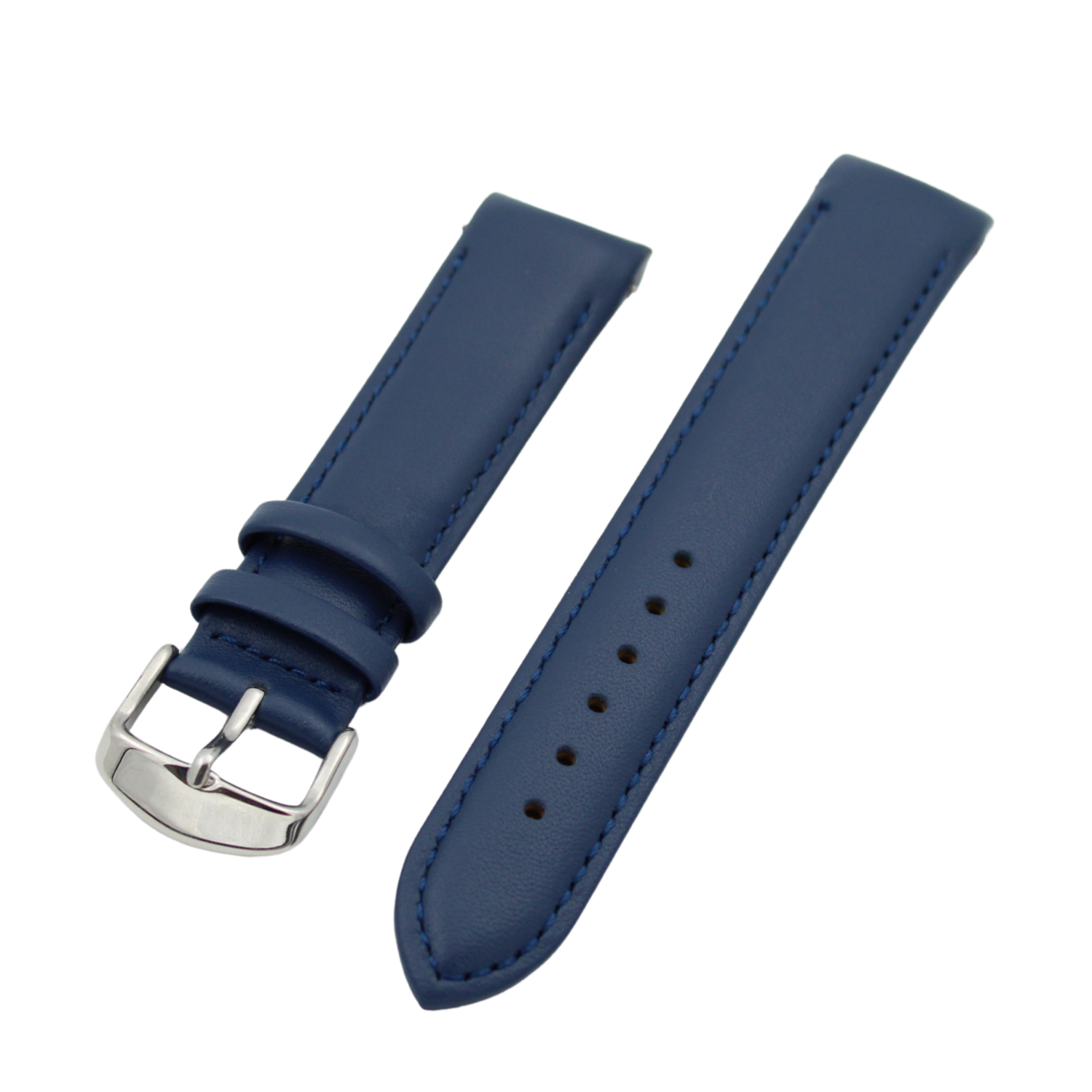 Marina Curved - Blue leather strap with matching stitching