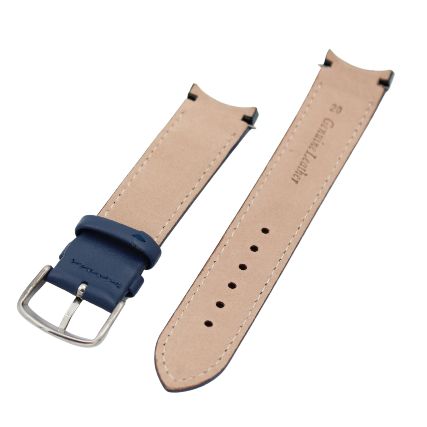 Marina Curved - Blue leather strap with matching stitching