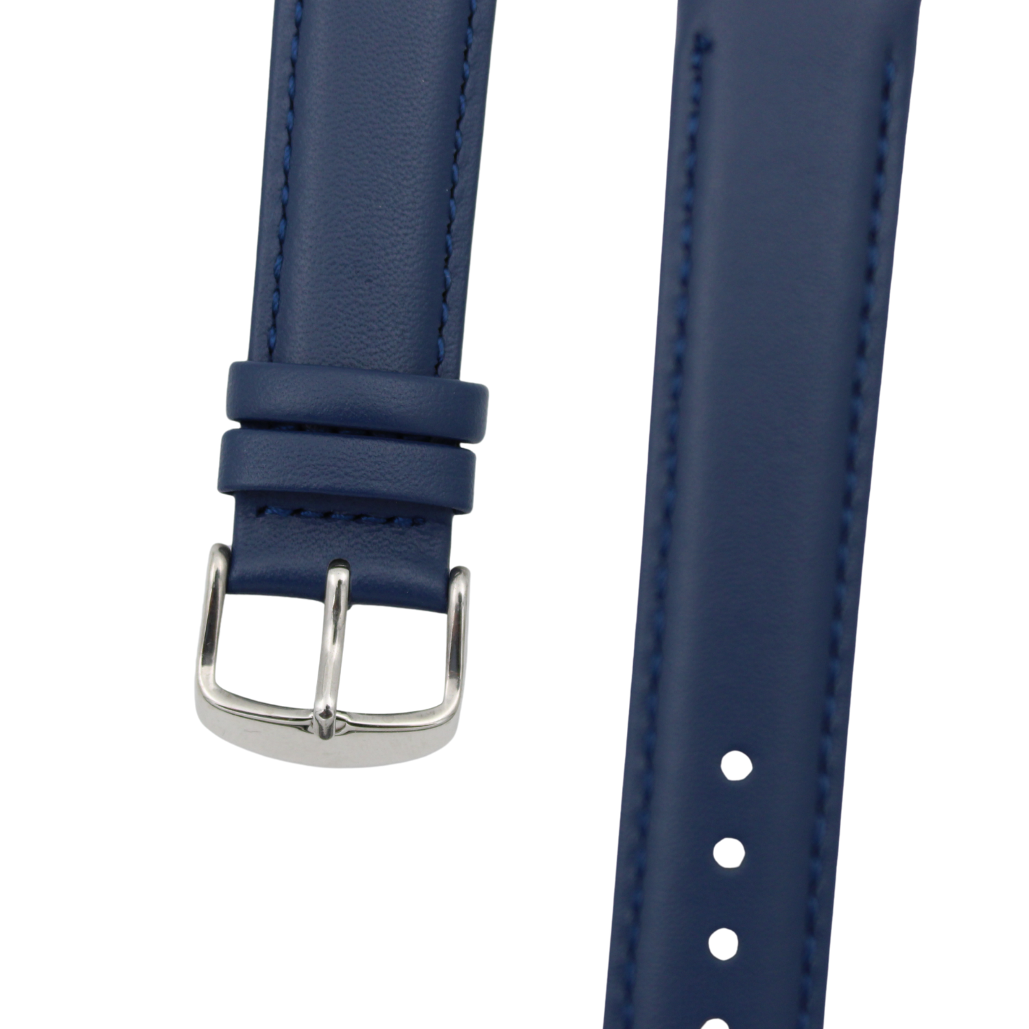 Marina Curved - Blue leather strap with matching stitching