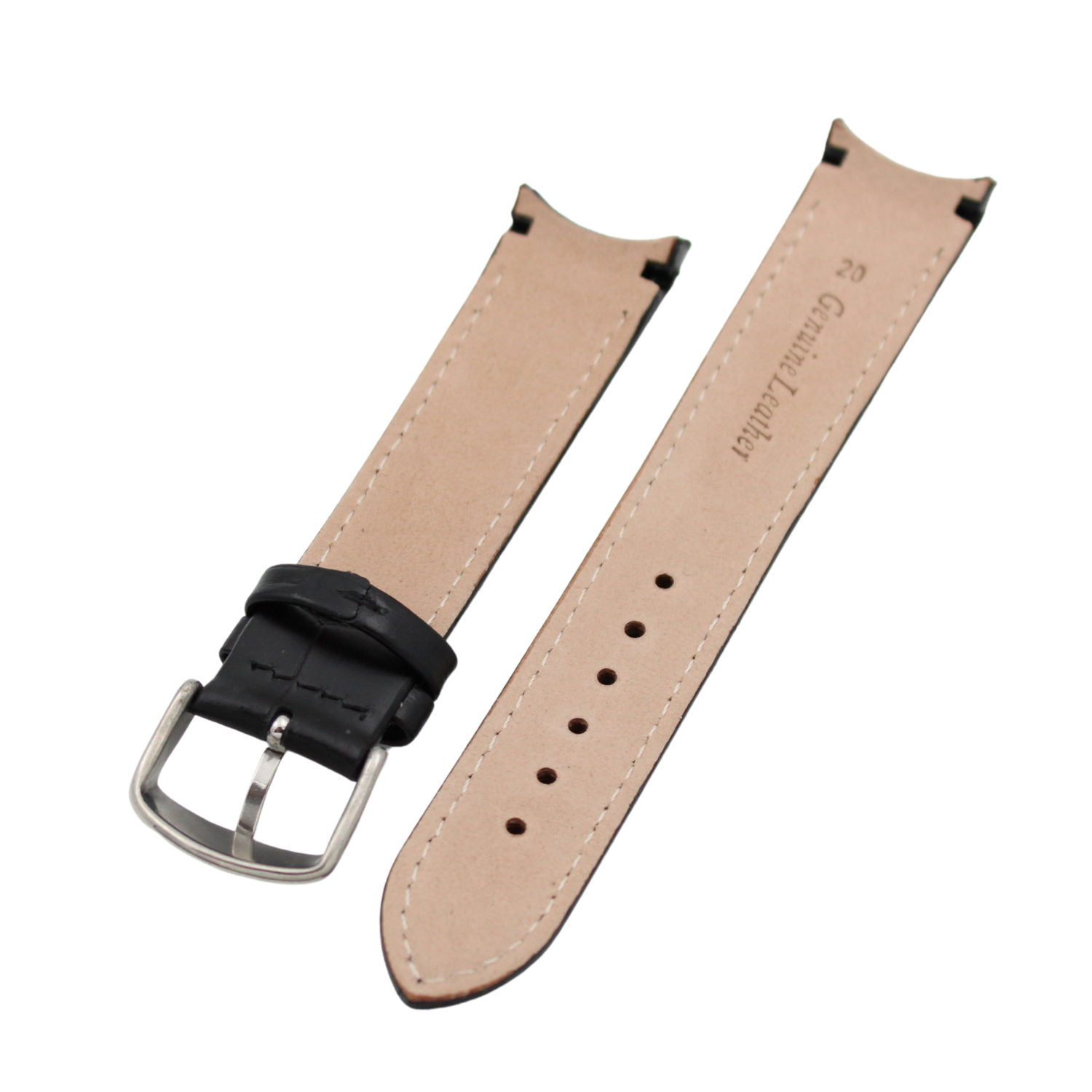 Verona Croco - Curved Black leather strap with alligator print