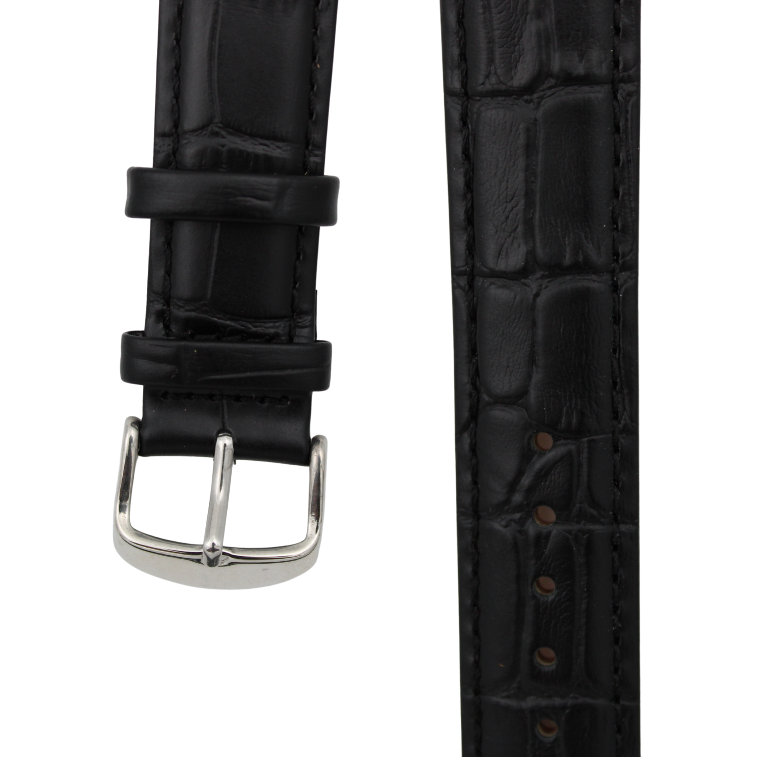 Verona Croco - Curved Black leather strap with alligator print