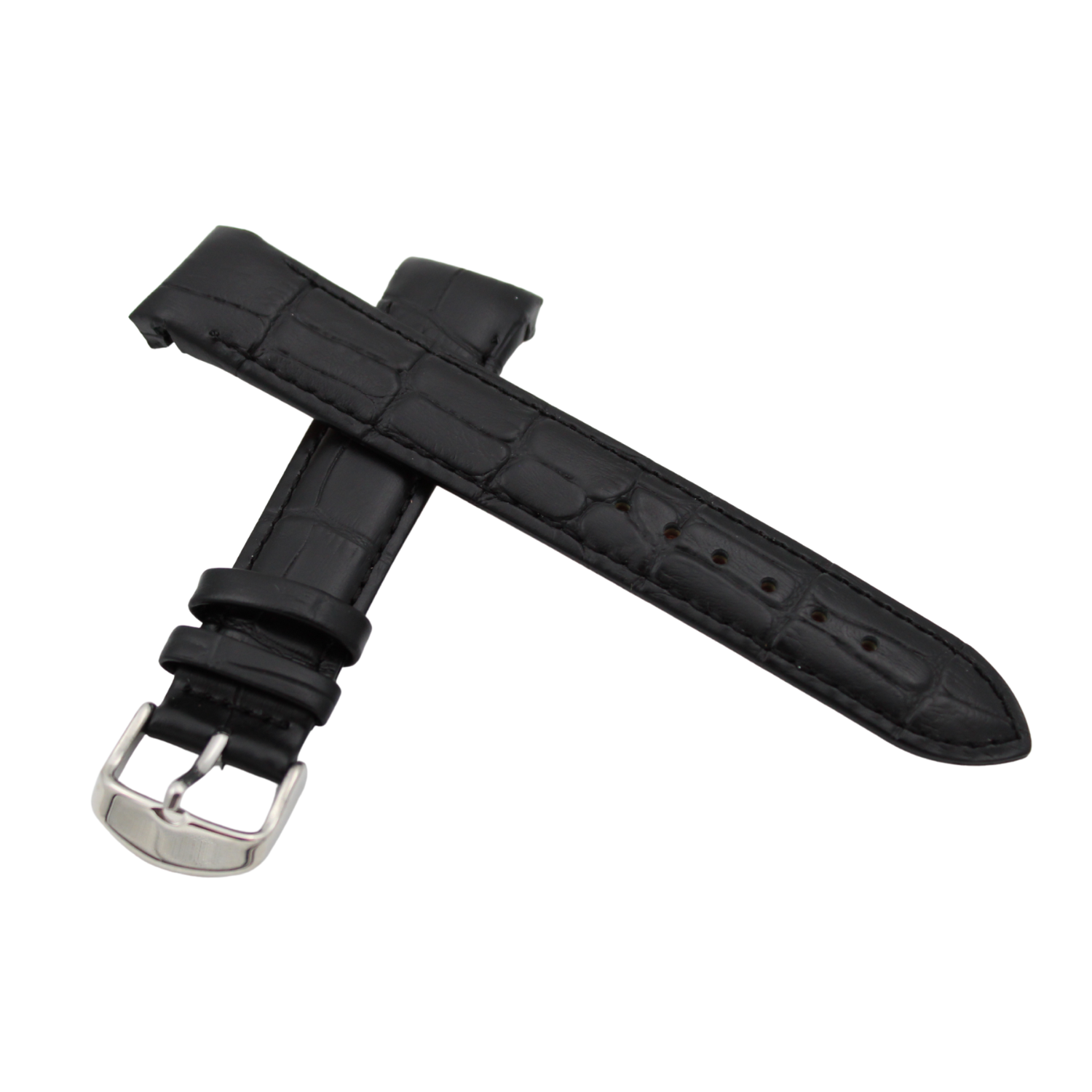 Verona Croco - Curved Black leather strap with alligator print