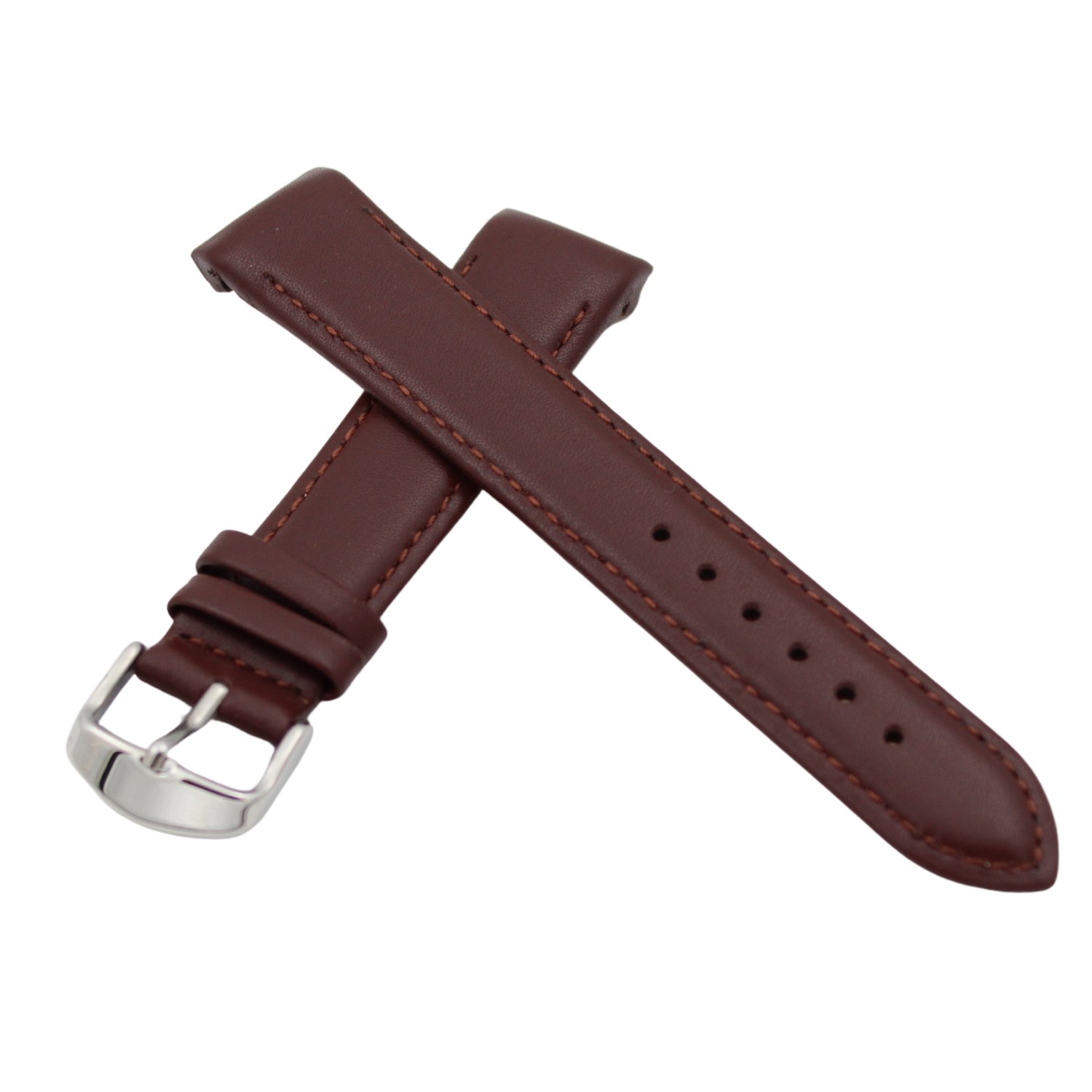Brunello Curved - Brown leather strap with matching stitching