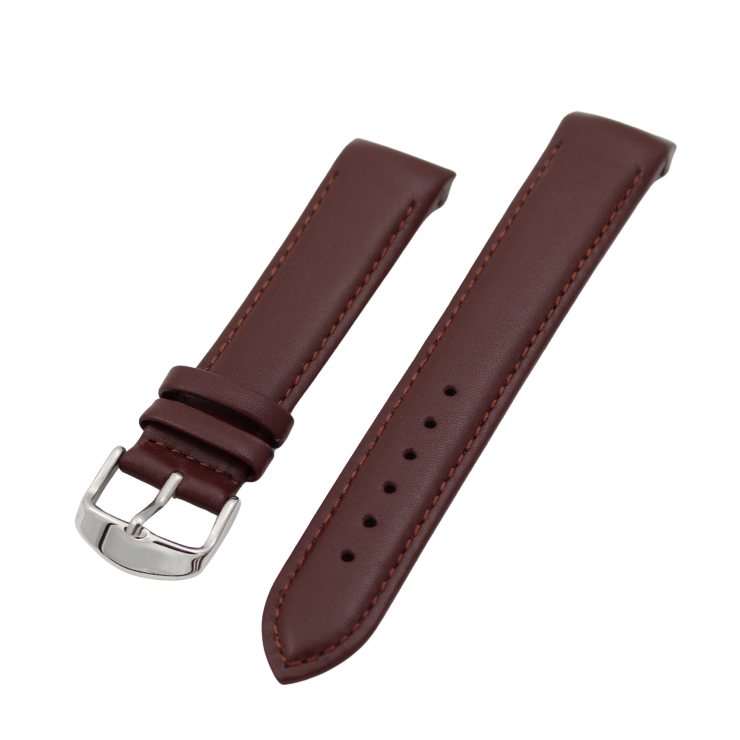 Brunello Curved - Brown leather strap with matching stitching