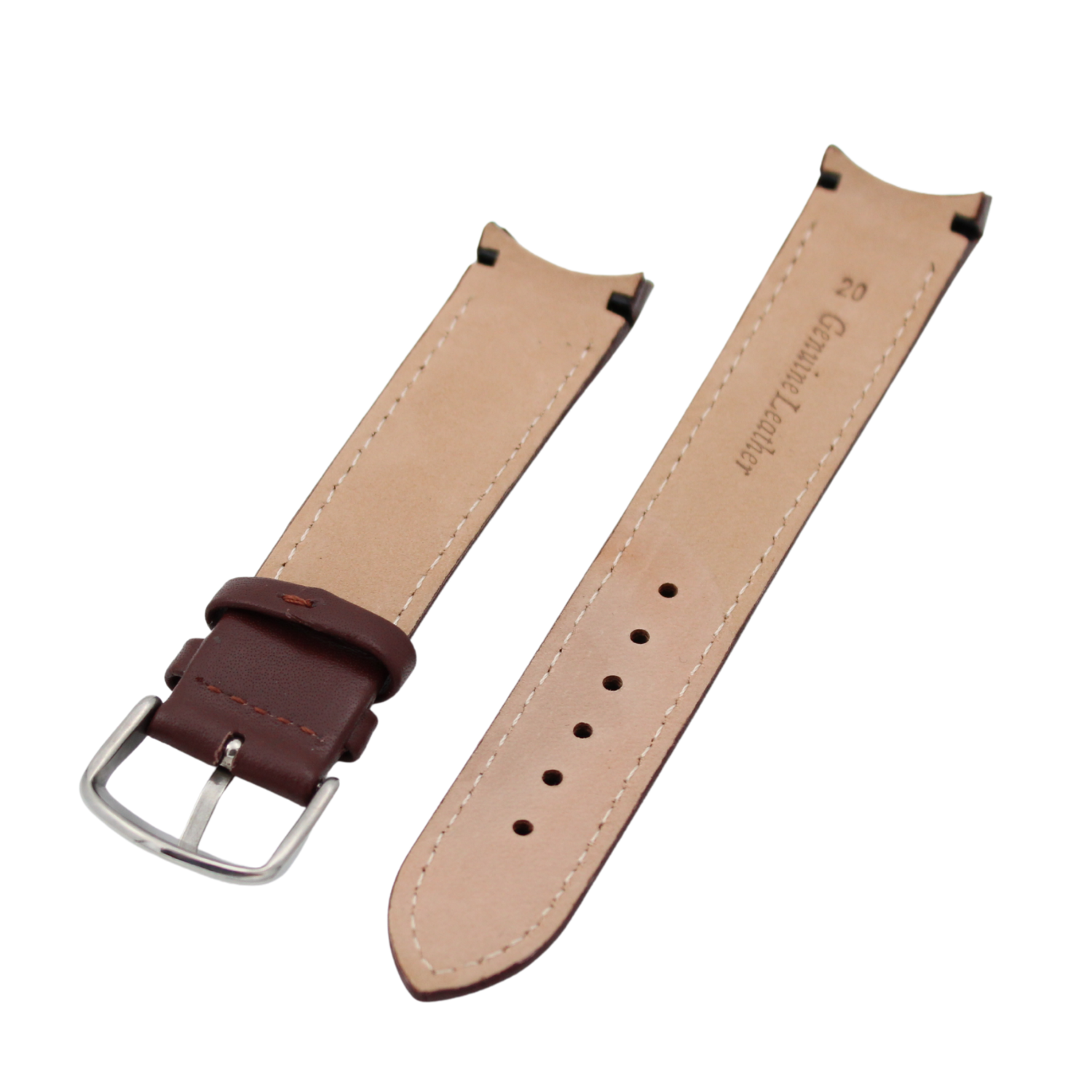 Brunello Curved - Brown leather strap with matching stitching