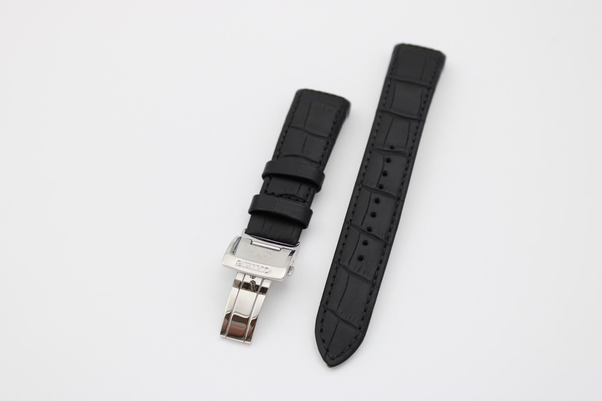Seiko 21mm curved with Crocodile pattern, Black